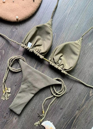 Costume da bagno bikini sexy con laccetti intrecciati, due pezzi, triangolare, stile brasiliano. platinumshop