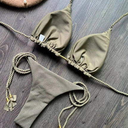 Costume da bagno bikini sexy con laccetti intrecciati, due pezzi, triangolare, stile brasiliano. platinumshop