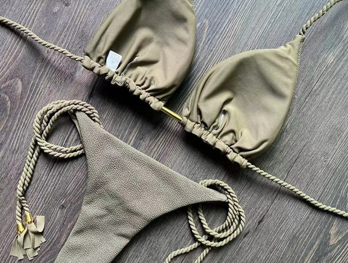 Costume da bagno bikini sexy con laccetti intrecciati, due pezzi, triangolare, stile brasiliano. platinumshop