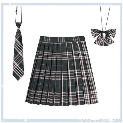 Damen Plissierter Schottenrock mit Fliege XS-5XL Harajuku Preppy Japanische Schuluniformen Mini Rock Sommer Jupe Kawaii für Mädchen