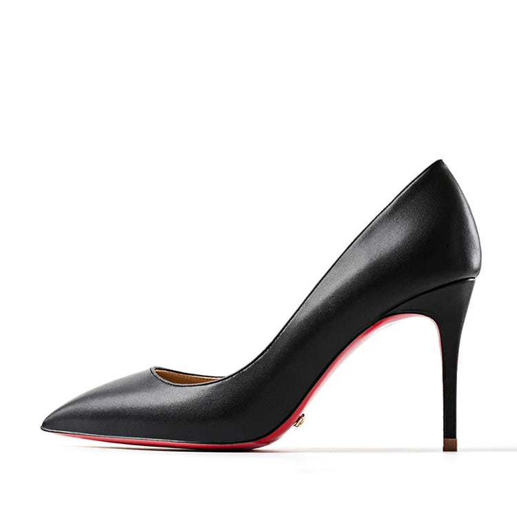 HLTINO nero punta a punta tacchi inferiori rossi moda donna primavera estate décolleté scarpe in vera pelle per scarpe da donna da festa quotidiana