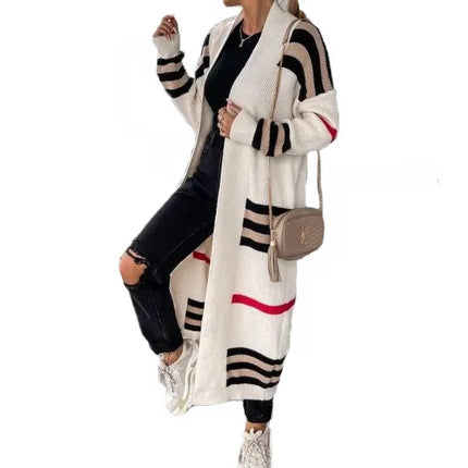 Print Long Cardigan For Women 2025 New Autumn Winter Clothes Knit Loose Outerwear Soft Sweater Coat Streetwear Fashion Cover Up