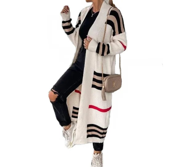 Print Long Cardigan For Women 2025 New Autumn Winter Clothes Knit Loose Outerwear Soft Sweater Coat Streetwear Fashion Cover Up