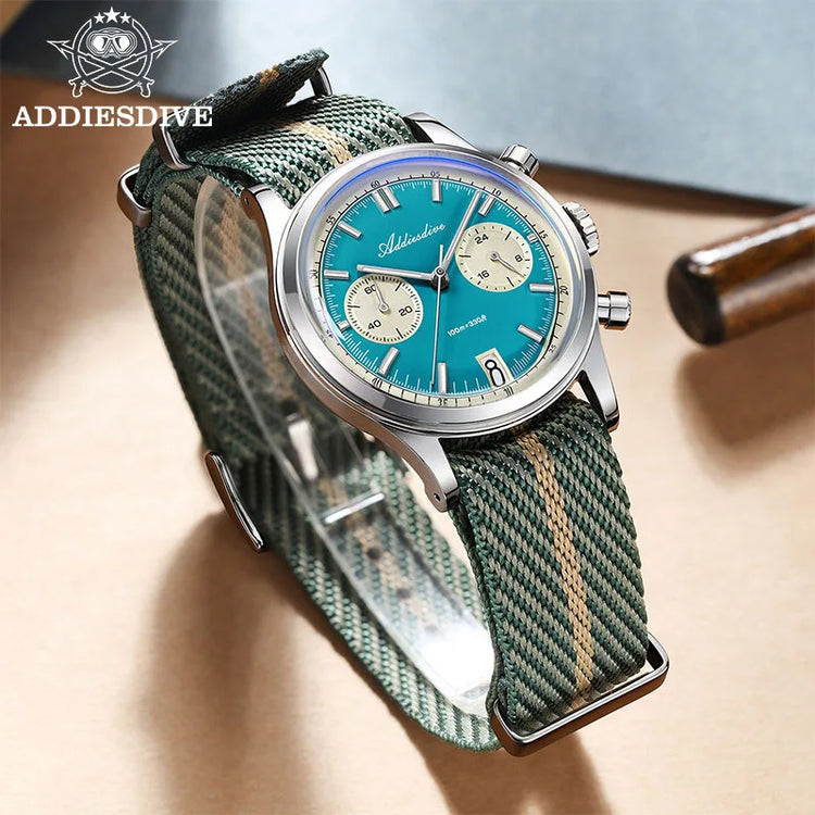 ADDIESDIVE NEW Men's Watches VK64 Movement Quartz Wristwatch Waterproof 100m Chronograph AR Coating 38mm Luxury Watch Man AD2095