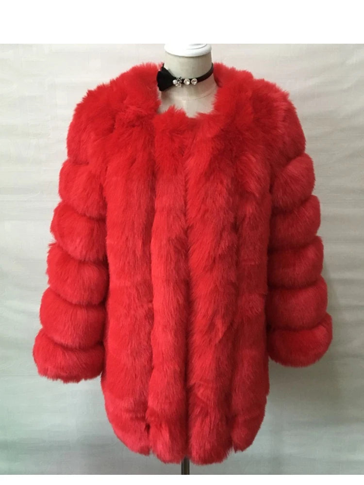 ZADORIN S-4XL Winter Luxury Faux Fox Fur Coat Slim Long Pink Red Blue Faux Fur Jacket Women Fake Fur Coats Manteau Fourrure