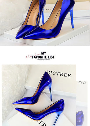 Tacchi alti da donna Blu Verde Décolleté di San Valentino Lusso lucido Stiletto Matrimonio Nuziale Discoteca Moda Semplice Colore solido 1829-2