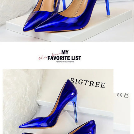 Tacchi alti da donna Blu Verde Décolleté di San Valentino Lusso lucido Stiletto Matrimonio Nuziale Discoteca Moda Semplice Colore solido 1829-2