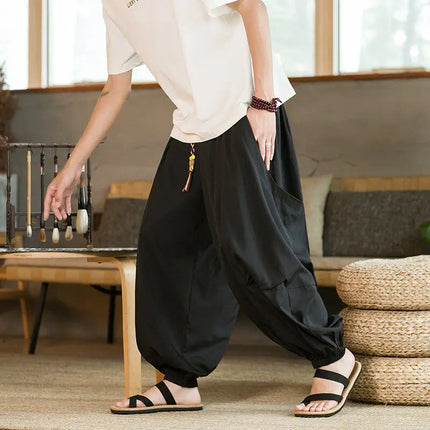 Pantaloni da uomo Harajuku, leggeri, sottili, casual, traspiranti, a gamba larga, stile harem, estivi, da jogging, in cotone, oversize.