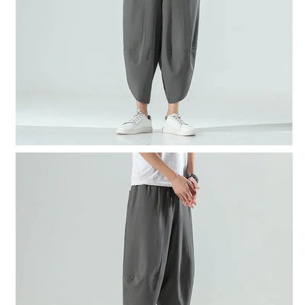 Pantaloncini Estivi da Uomo Stile Cinese Harajuku, Pantaloni Harem Oversize, Pantaloni Vintage Traspiranti a Tinta Unita, Lunghezza al Polpaccio