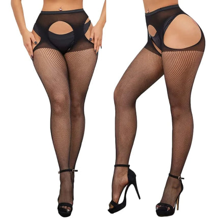 NEWJOINFUN Plus Open Crotch Pantyhose Large Fishnet Stockings Black Thigh High Stockings Garter Tights for Women Oversized XXXXL