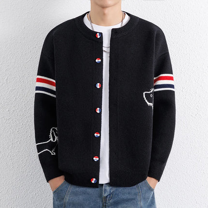 Designer Brand Long Sleeve Knitted Cardigan Men's New Trend Color Blocked Button Design Couple's Casual Warm Round Neck Coat