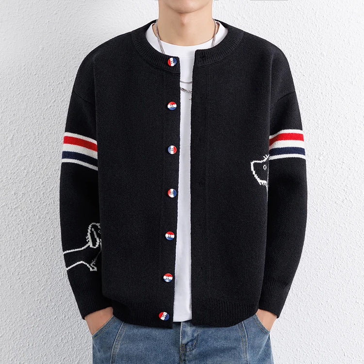 Designer Brand Long Sleeve Knitted Cardigan Men's New Trend Color Blocked Button Design Couple's Casual Warm Round Neck Coat
