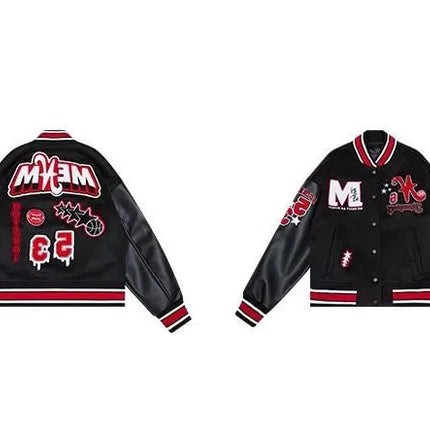 Bomber Jacket Men Women Flocking Hip Hop Loose Casual Patchwork Coat Unisex Embroidery High Street Varsity Baseball Outwear 2023