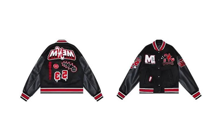 Bomber Jacket Men Women Flocking Hip Hop Loose Casual Patchwork Coat Unisex Embroidery High Street Varsity Baseball Outwear 2023