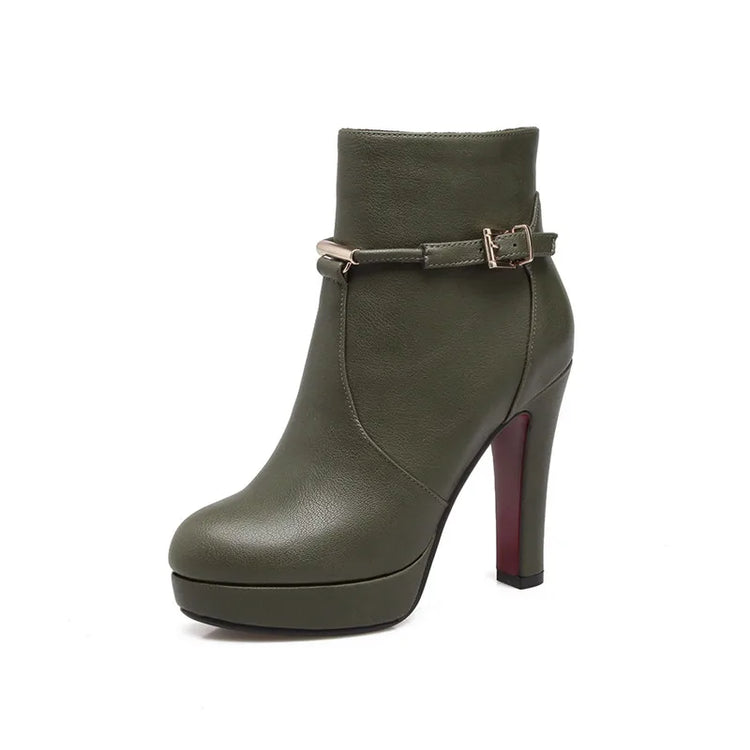 Brand Ankle Boots For Women Platform Fashion Elegant High Heel Short Boot Large Size Zipper Autumn Winter Black Green Shoes Lady