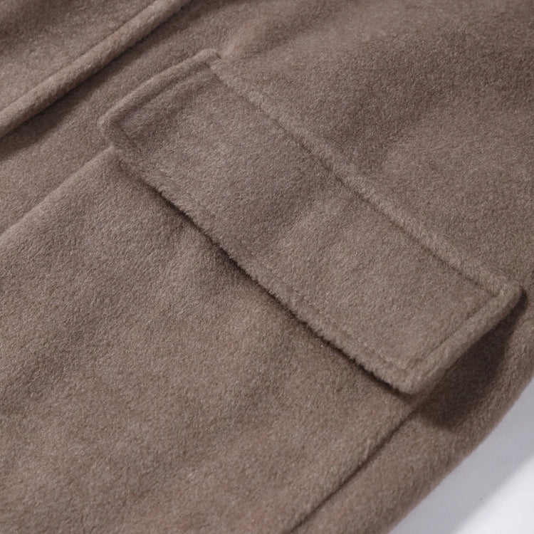 Casual Solid Woolen Loose Coats Women Belt Stand Collar Full Sleeve Zippers Lace Up Coat Female 2026 Autumn Lady Outwears