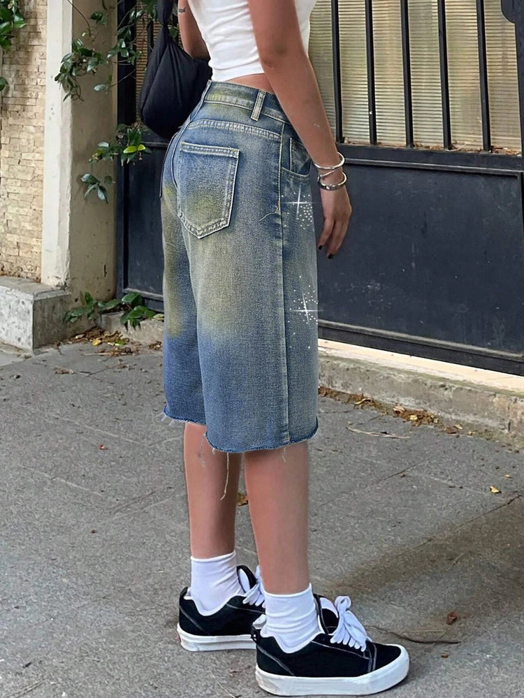 Shorts Female Jeans Women Jeans Denim Shorts Y2K Retro Slant Pocket Flared Hem Casual Wide Leg Summer PlatiNum