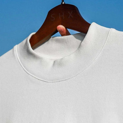 Small Neck T-shirts Men 350gsm Cotton Solid Color Male Short-sleeved T-shirt Spring Summer Loose Bottoming Shirt Casual T Shirts PlatiNum
