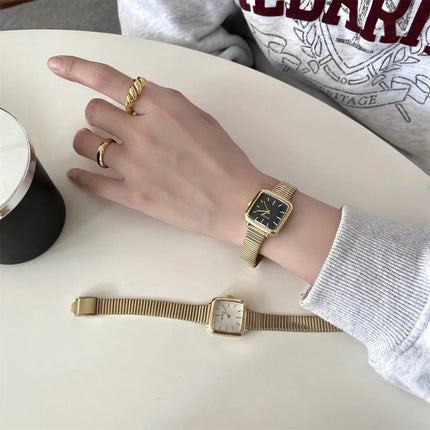 Orologio al quarzo semplice di marca per donna Orologi da donna regalo di lusso retrò Orologi da polso con cinturino in acciaio inossidabile regolabile con quadrante piccolo platinumshop