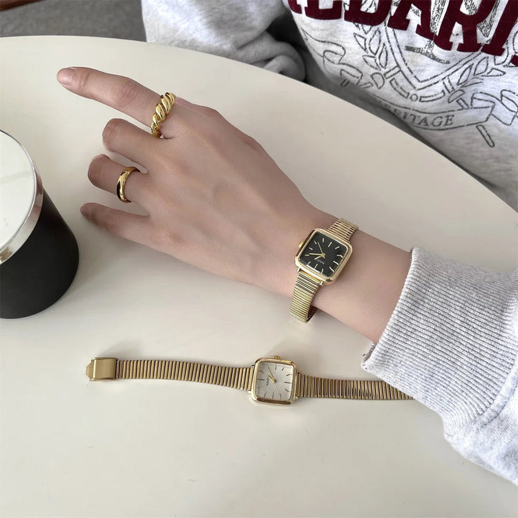 Orologio al quarzo semplice di marca per donna Orologi da donna regalo di lusso retrò Orologi da polso con cinturino in acciaio inossidabile regolabile con quadrante piccolo platinumshop