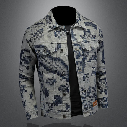 Brand Retro Denim Jacket for Men 2025 Spring Fashion Jacquard Casual Denim Jackets Social Hip-hop Streetwear Cowboy Coats