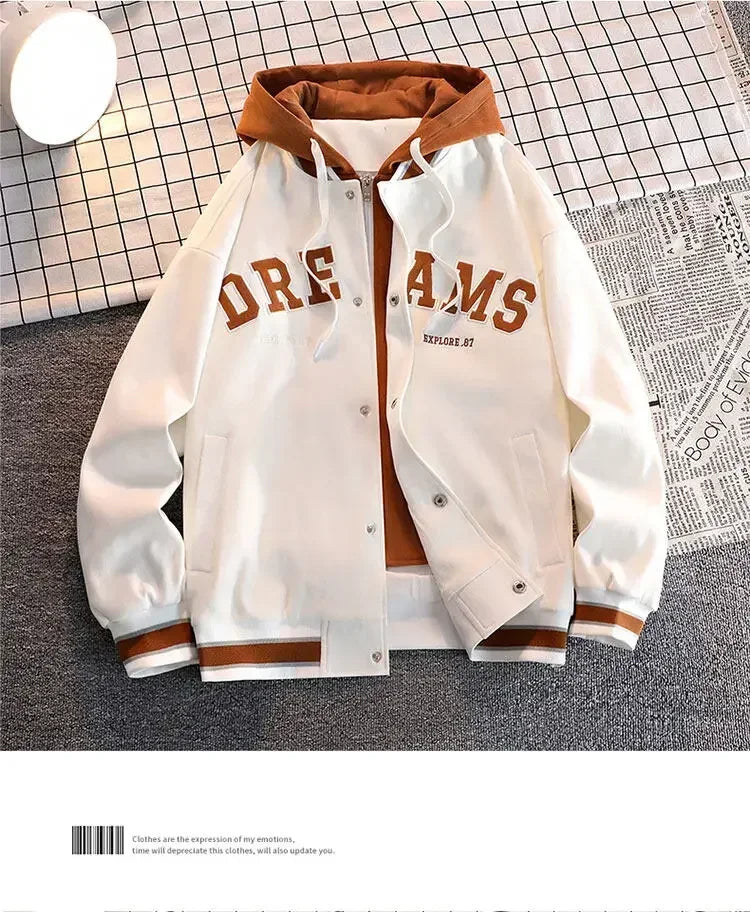 Men's Autumn New Trendy Brand All-match Student Hooded Jacket Plus Size Coats Women High Quality Varsity Baseball Uniform Jacket