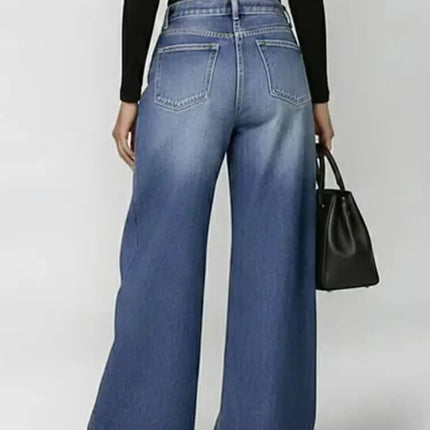 Jeans da Donna a Gamba Larga, Vita Media, con Dettagli Traforati, Effetto Vintage, Stile High Street, Eleganti, da Lavoro, Casual, Pantaloni Dritti