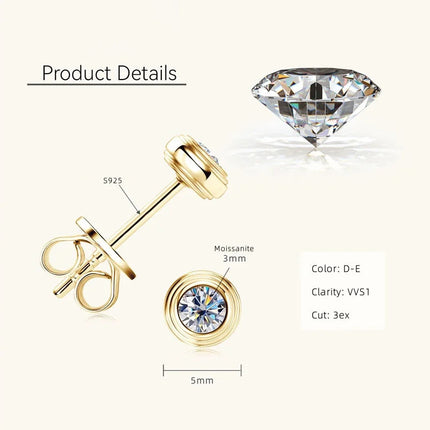 IOGOU D0.10CT Moissanite Diamond Round Stud Earrings 925 Sterling Silver Original Fine Jewelry for Women Girls Anniversary Gifts PlatiNum
