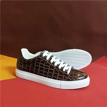 Men's High Quality Flats Cow Leather Sneakers Flat Round Toe Laces Black Daily Board Casual Shoes Luxury Business Footwear