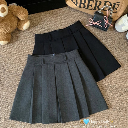 MEXZT Streetwear Woolen Mini Skirt Women Fashion Harajuku with Belt Black Pleated Skirts Fall Winter Preppy Korean A Line Faldas PlatiNum