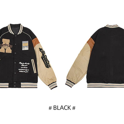 Men's Casual Varsity Jacket Motorcycle Bomber Coat Vintage Letterman Baseball Streetwear Outerwear with Faux Leather Sleeves