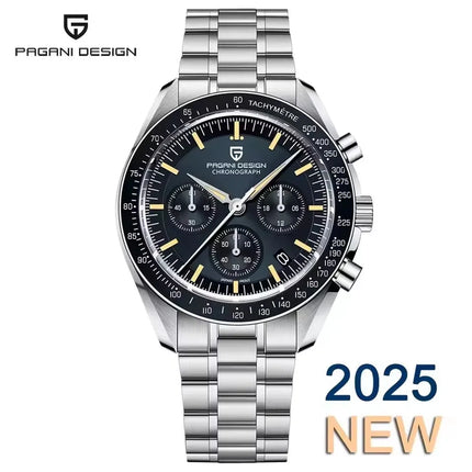 Nuovo Orologio da Uomo PAGANI DESIGN Gold Moon 2026, Cronografo Sportivo al Quarzo VK63, con Vetro Zaffiro AR, Impermeabile, Luminoso, in Acciaio Inossidabile, Lunetta in Ceramica, Regalo