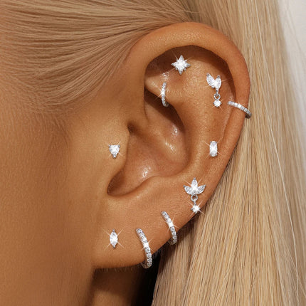 AIDE 1PC Sparkling Moissanite Piercing Stud Earrings 925 Sterling Silver Shining Circle Earring For Women Ear Bone Earring Jewel PlatiNum