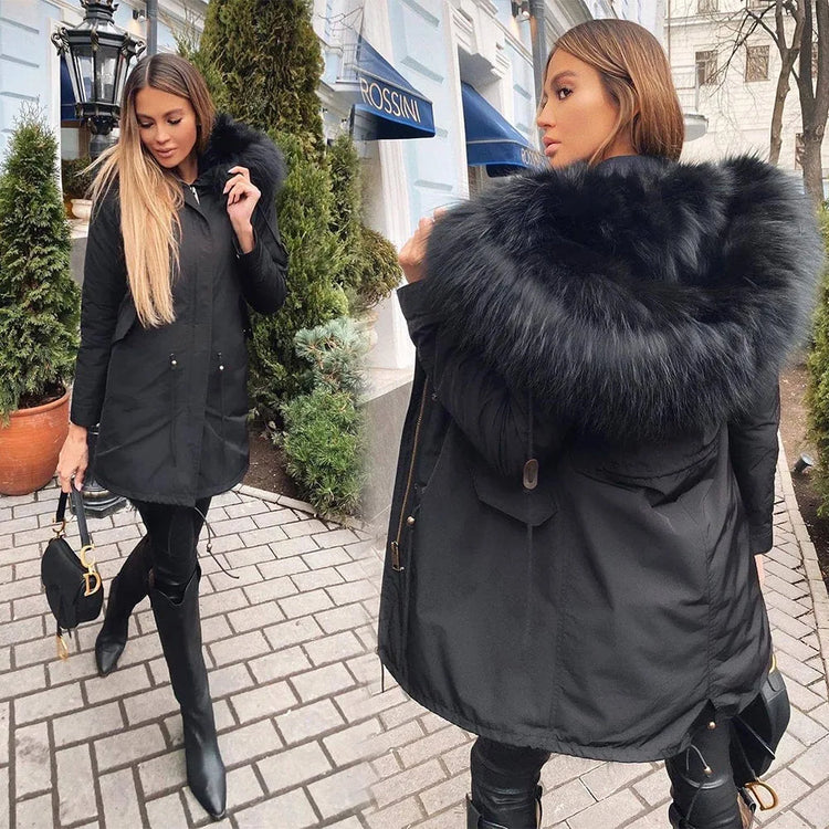 Maomaokong Natural Fur Lining Real Fur Coat Winter Jacket Women Raccoon Fur Collar Warm Thick Parkas Female Clothing