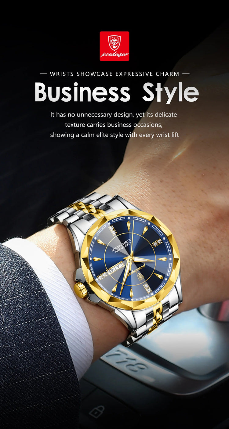 POEDAGAR Orologio da uomo di moda di lusso Top Business Impermeabile luminoso Data Settimana Orologi da uomo Orologio da polso da uomo in acciaio inossidabile al quarzo platinumshop