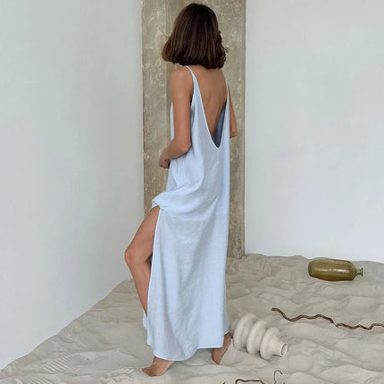 HiLoc Abito lungo bianco allentato casual Robe 2025 Nuovi abiti estivi con scollo a V per le donne Primavera senza maniche Vestaglie dritte Camicia da notte