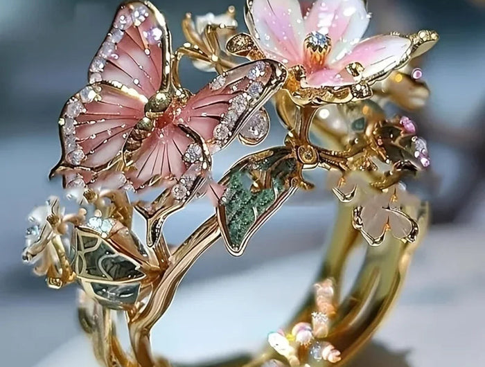 Aesthetic Flower Butterfly Rings for Female Romantic Rhinestone Stylish Non-fading Opening Ring Women Wedding Jewelry Party Gift PlatiNum