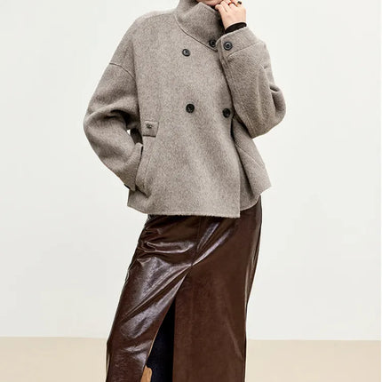 SENTUBILA 100% Wool Winter Jackets for Women Short Coats 2026 Stand Turtleneck Unlined Wool Outerwears Female Clothes W44O56626
