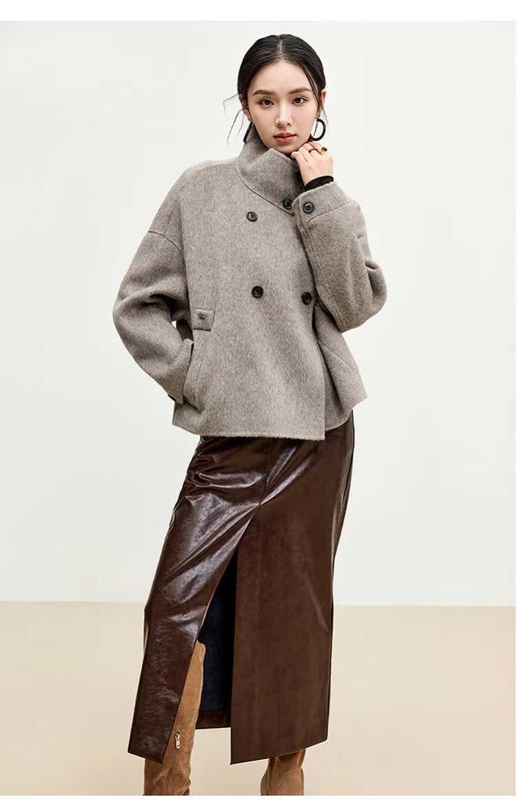SENTUBILA 100% Wool Winter Jackets for Women Short Coats 2026 Stand Turtleneck Unlined Wool Outerwears Female Clothes W44O56626