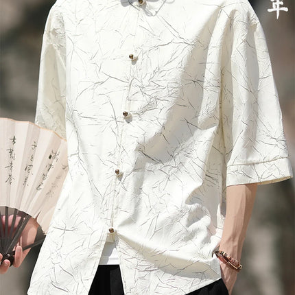 Camicia stile cinese da uomo lamina d'oro elegante vestibilità ampia camicie a maniche lunghe ispirate all'annata camicette sottili estive casual abbigliamento da uomo