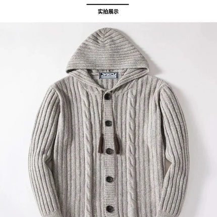 Men's Autumn/Winter Luxury Fashion Men's Knitted Sweater Sweater Pit Strip Long Sleeve Hooded Cardigan Top Coat