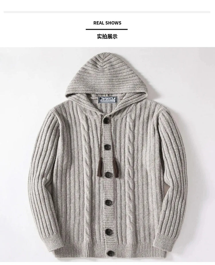 Men's Autumn/Winter Luxury Fashion Men's Knitted Sweater Sweater Pit Strip Long Sleeve Hooded Cardigan Top Coat