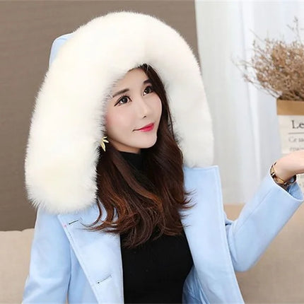 2023 New Winter Women's Woolen Blend Coat A-Line Double-Breasted Jackets Female Fur Collar Office Lady Wool Outwear