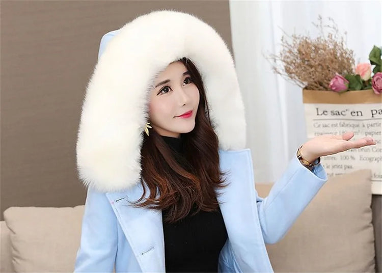 2023 New Winter Women's Woolen Blend Coat A-Line Double-Breasted Jackets Female Fur Collar Office Lady Wool Outwear