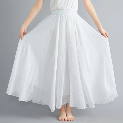 nuove gonne lunghe in cotone di lino da donna 2020 gonne lunghe a pieghe in vita elastica spiaggia Boho gonne estive vintage Faldas Saia