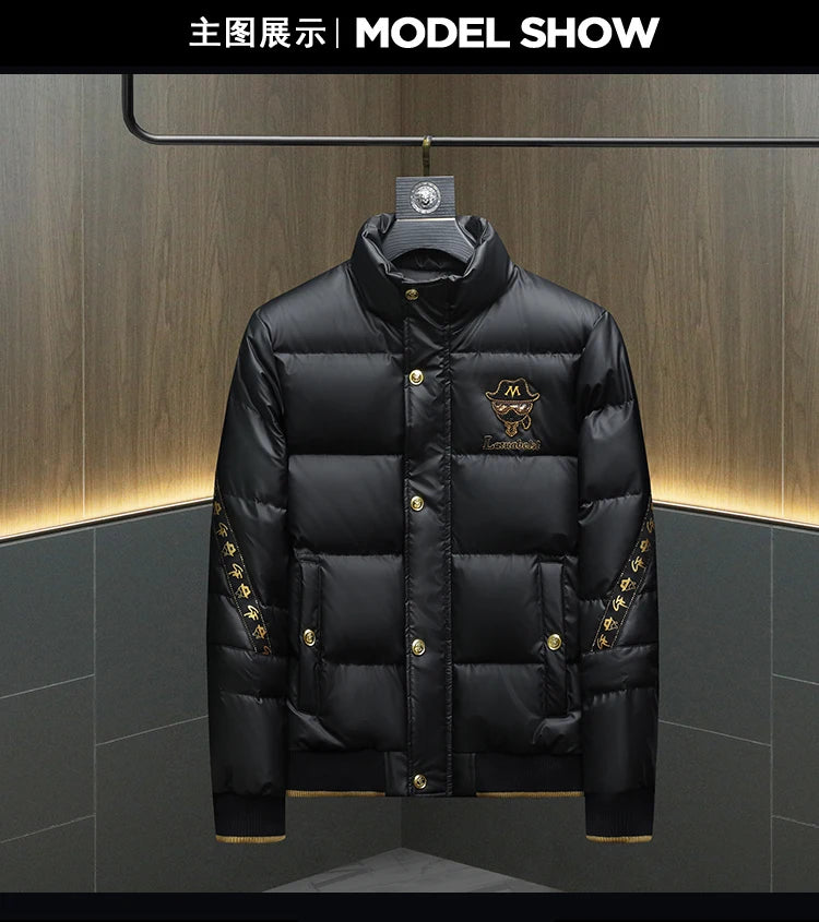 Winter White Duck Down Jacket Men's Light Luxury Trendy Leather Windproof Warm Down Jacket Men Brand Clothes Casual Puffer Coat