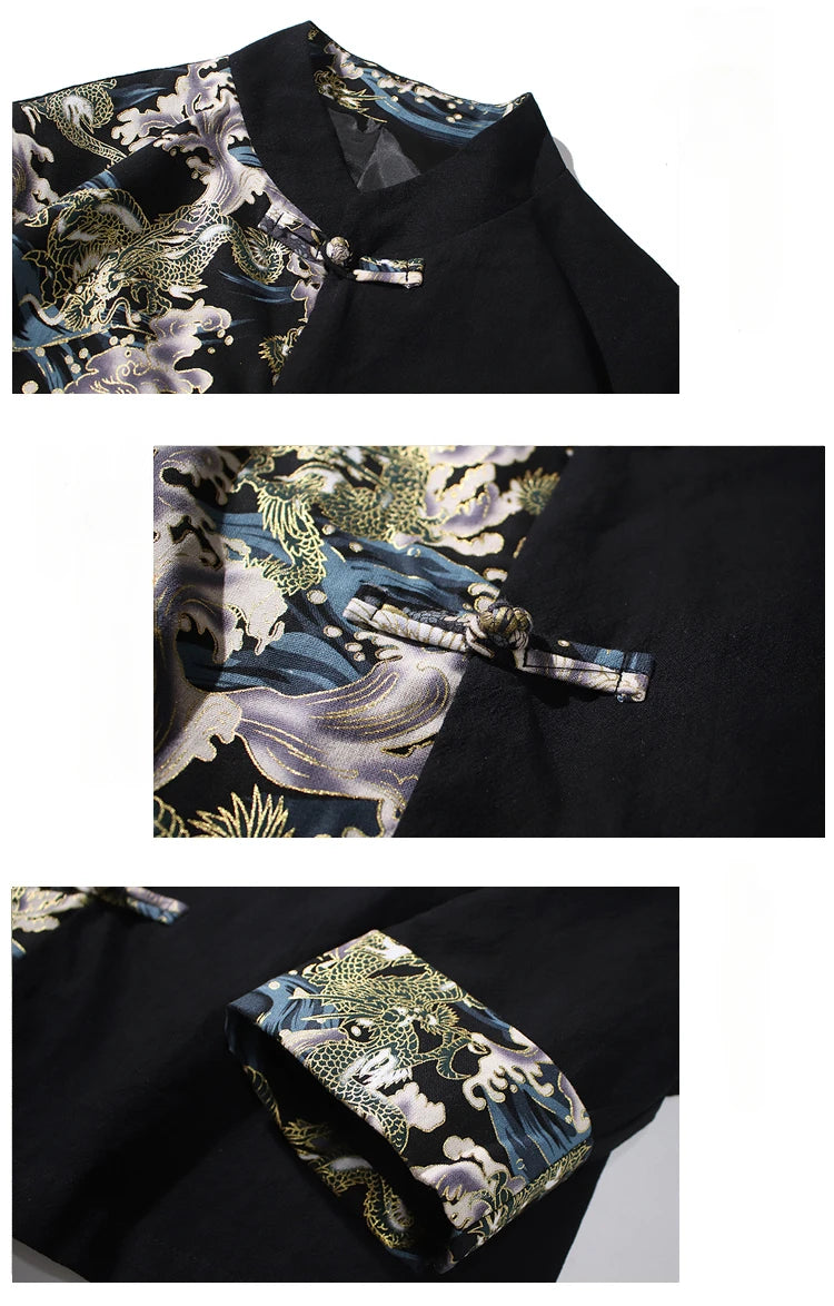Camicie da uomo ricamate 2026 primavera stile cinese retrò colletto alla coreana giacca in cotone e lino cardigan da uomo Kungfu allentato casual Top