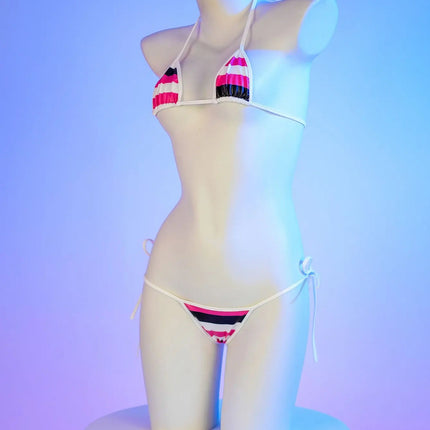 Set bikini in pelle con stampa a strisce classiche Nuovo costume da bagno sexy con fasciatura Costumi da bagno donna Costumi da bagno estivi Costume da bagno taglio alto platinumshop