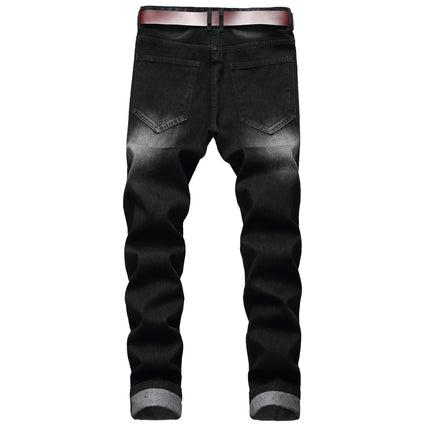 Casual Men's Light Blue Denim Jeans Ripped Straight Leg Slim Fit Non-Elastic Torn Casual Style Chinese Production PlatiNum