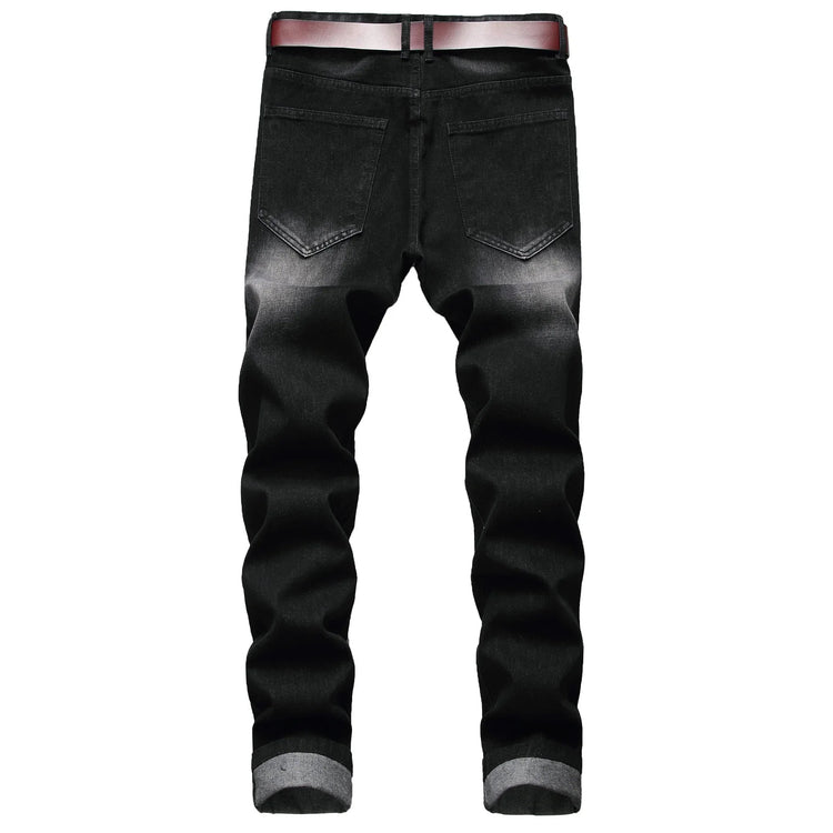 Casual Men's Light Blue Denim Jeans Ripped Straight Leg Slim Fit Non-Elastic Torn Casual Style Chinese Production PlatiNum